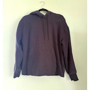 Athleta Retroplush II Black Fleece Pullover Hoodie w/ Pockets Women's L